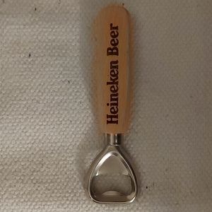 Vintage Heineken Beer Bottle Opener with Wooden Base